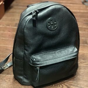 Authentic Tory Burch pure black leather backpack handbag pure black